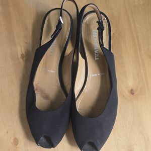 Bruno Magli Black Peep-Toe Slingback Heels